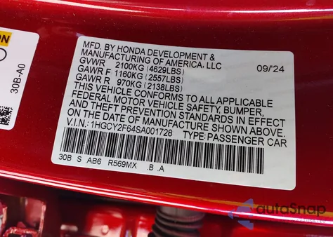 2025 Honda Accord Hybrid Ex-L z USA, uszkodzony, nr VIN 1HGCY2F64SA001728